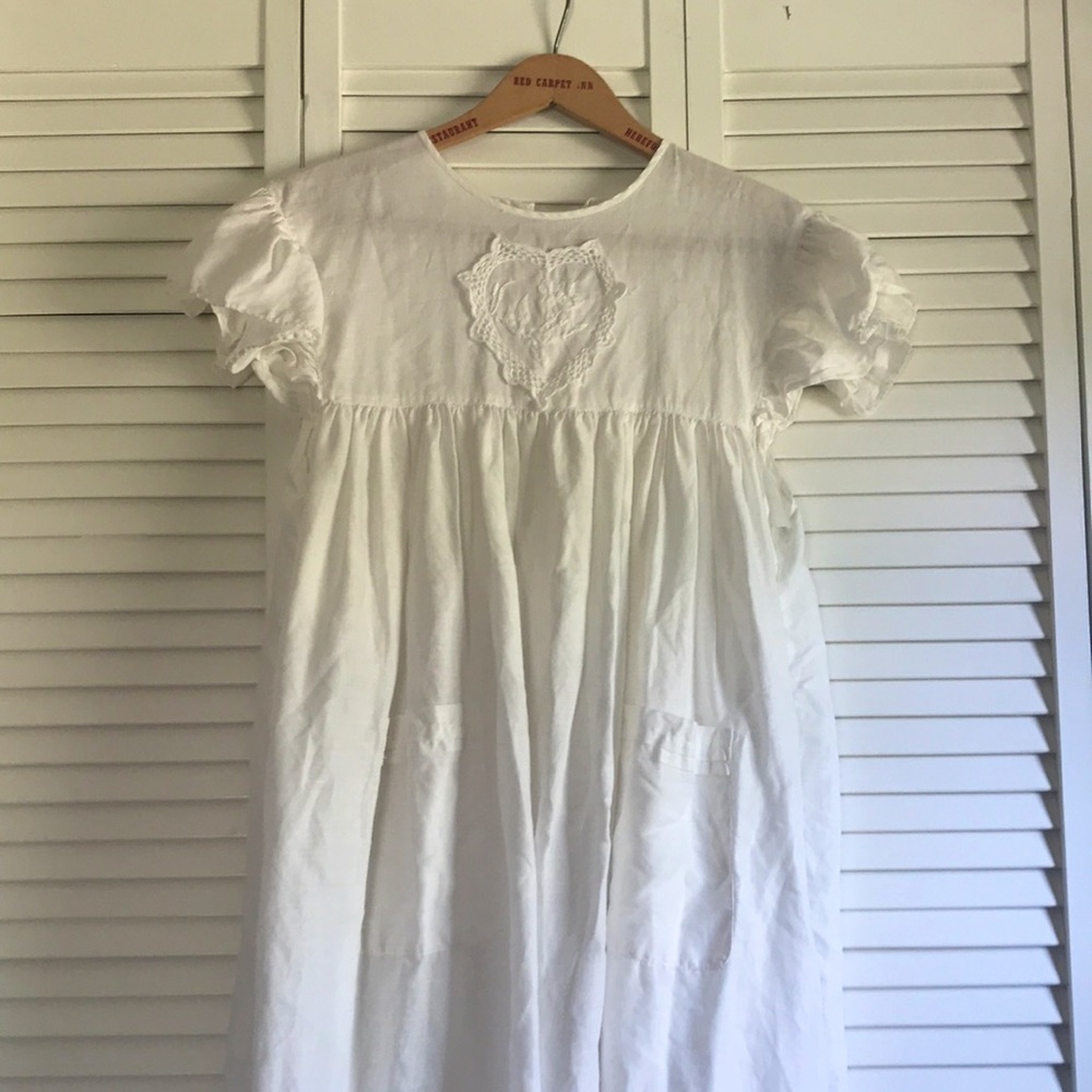 vintage embroidered heart white linen nightgown dress